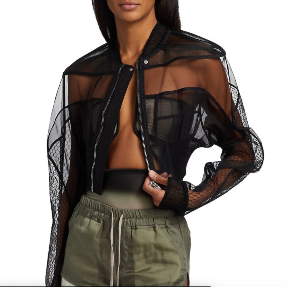 NWT Rick Owens Collage Sheer Bomber Jacket Black Size 4 $1780